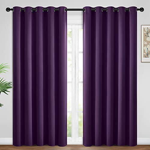Yakamok Blackout Curtains Room Darkening Thermal Insulated Window Panels,Solid Grommet Top Drapes for Bedroom/Living Room(62Wx84L, Purple, 2 Panels)