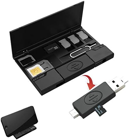 USB Memory Card Flash Reader for MicroSD TF with MicroUSB & Type-C OTG Reader for Phone + SIM Card Storage Case & Phone Stand + SIM Card Adapter Converter + iPhone pin Tray Opener