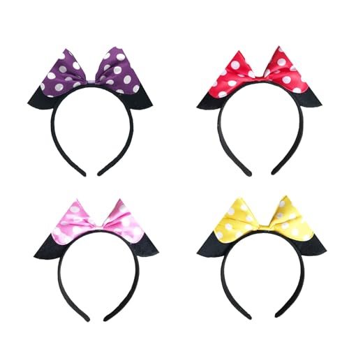 MUNSKT 4 diademas de orejas de Mickey Minnie Mouse, accesorio novedoso para fiestas de cumpleaños, accesorios de cosplay para niños y adultos
