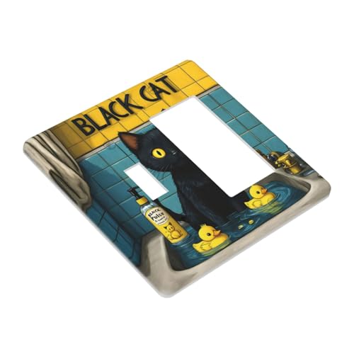Decorative Outlet Covers Novelty Black Cat Funny Duck Bath 2 Gang 1 Gang Wall Plate Cover Single Toggle Rocker Combo Light Switch Cover Plate Face Plate for Home Decor