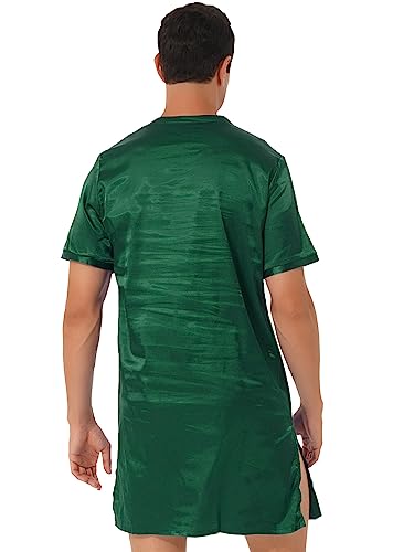 XUNZOO Men Satin Night Shirt Side Split Nightgown V-Neck Short Sleeve Lightweight Silky Sleep Shirt4