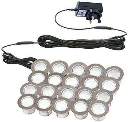 Set of 20-45mm Dia LED Round Corrosion Resistant Stainless Steel, Cool White 6500K, IP67 Waterproof, Recessed, Ground, Wall, Plinth, Deck Light, Ultra Bright, Outdoor, Garden, Bathroom, Kitchen