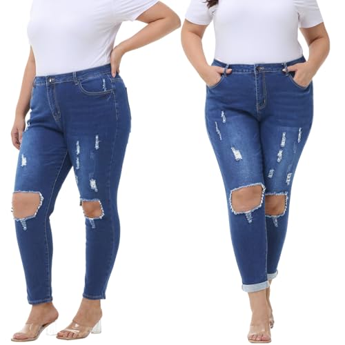 Tulucky Women's Plus Size Boyfriend Jeans Distressed Ripped Denim Pants Comfy Stretch Skinny Jeans3