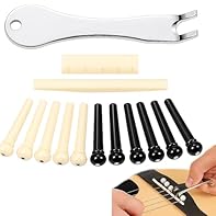 Complete Accessory Set: Includes 12 acoustic guitar bridge pins, 1 saddle, 1 nut, and 1 metal pin puller—ideal for daily replacement, repair, or upgrade of most acoustic guitars. Durable Material: Bridge pins, nut, and saddle are made from high-quali...