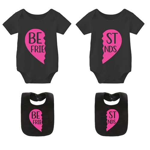 Image of YSCULBUTOL Baby Twins Bodysuits Best Friends Forever Baby Clothes Set with Bibs Girl Outfit with hat