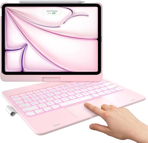 Image of typecase Touch Keyboard for iPad Air 11 (M4 /M3 /M2,2026 /2025 /2024),Air 5th /4th & Pro 11(4th /3rd /2nd /1st) Trackpad,11-Color Backlit,360Rotatable,Pencil Holder(Not for A16 /10th /Pro 11-M5 /M4)-Lgt.Pink'26