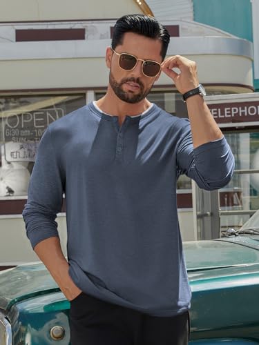 Hardaddy Men's Long Sleeve Henley Shirts Casual Color Block Henley Button T-Shirt Tops Navy Blue XXL — view 5