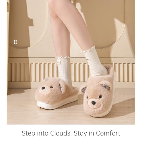 Fuzzy Fluffy Cute Cartoon Bear Cotton Slippers Comfy Autumn Winter Slippers, Cute Fuzzy Plush Winter Indoor Outdoor2