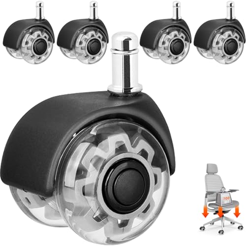 Juego de 5 ruedas para silla de oficina, 11 x 22 mm, color plateado transparente