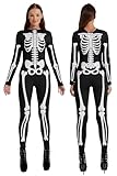 Maxim Party Supplies Women's Skeleton Bodysuit - Form-Fitting Catsuit with Front and Back Bone Design - Halloween Costume (Small)