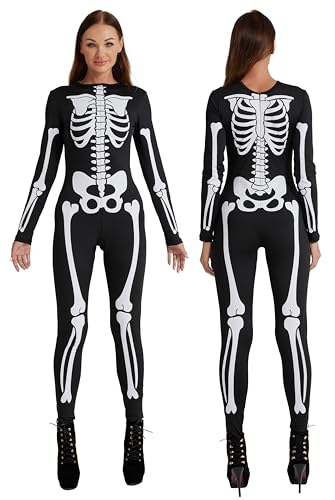 Maxim Party Supplies Women's Skeleton Bodysuit - Form-Fitting Catsuit with