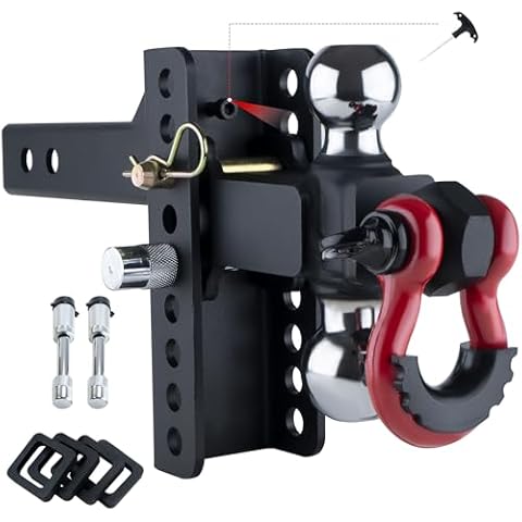 AC-DK Adjustable Heavy-Duty Trailer Hitch Ball Mount with Tow Shackle, Fits 2-in Receiver, 2" &2-5/16" Ball, 10000LBS GTW Cover