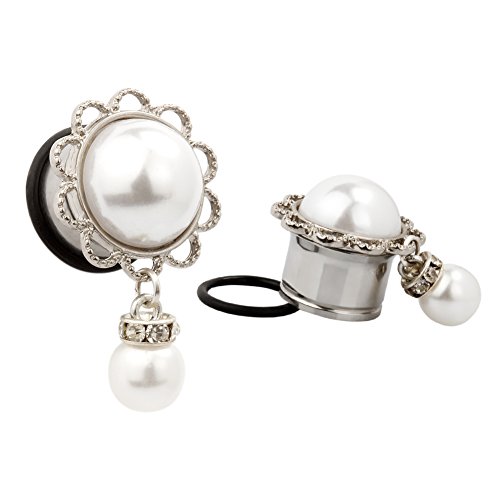 KUBOOZ Pearl Pendant Ear Piercing Jewelry Stainless Steel Tunnels and Plugs Ear Expander Reamer Guages 2g to 5/8" - Thumbnail 2