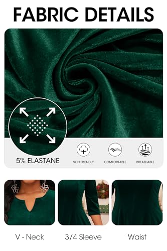 Image of Nmoder Midi Dresses for Women A-Line Fit and Flare Dress 3 /4 Sleeve V Neck Cocktail Wedding Guest Work Dress with Pockets