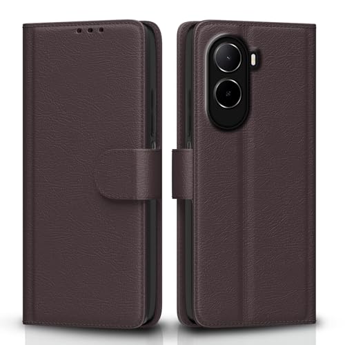Image of Pikkme Flip Cover for Mi Redmi A7 Pro /Poco C85x 5G / C81 Leather Finish | Inside TPU with Card Pockets | Wallet Stand and Shock Proof | Complete Protection Flip Case (Coffee)