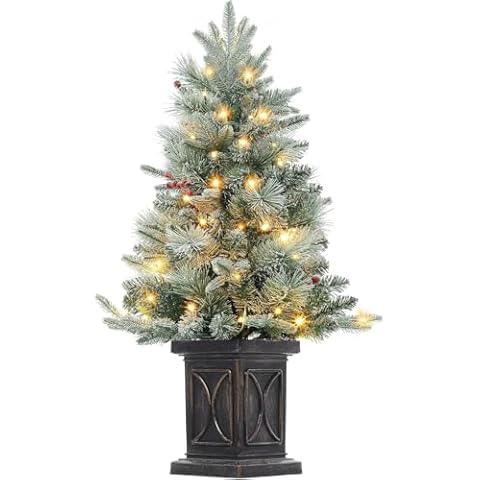 coucheta 3 Ft Prelit Artificial Christmas Tree, Potted Fake Flocked Christmas Tree with 78 LED Lights, Battery-Powered LED Twinkle Xmas Tree for Indoor Outdoor Decoration Cover