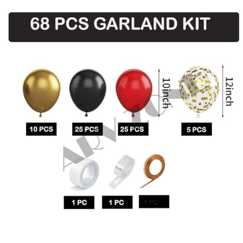 Image of Red Black Gold Balloon Arch Kit 68 Pcs Garland Decoration Set with Metallic Gold Chrome Balloons for Birthday Wedding Anniversary Baby Shower Valentine Party Decor | ARV Zone (Red Black Theme Garland)