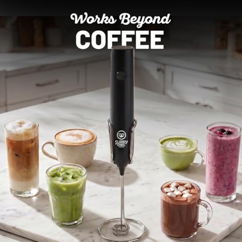 Image of Sleepy Owl Coffee Frother Electric | 3 Speed Modes, Type -C Rechargeable, Handheld Beater, Whipper & Whisker with Stand | Milk Frother Perfect for Coffee, Lattes, Milk, Hot Chocolates & Cream