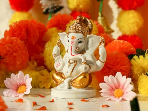 Estatua Lord Ganesha 5" Dorada Hindu Decoración miniatura 3