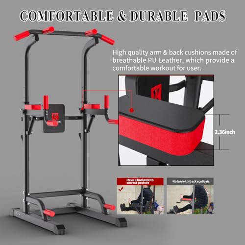 Image of K KINGKANG Pull Ups Dip Station,Power Tower for Home Gym Fitness Exercise | Multi-Function Power Tower, 400Lbs Capacity, 6-Level Adjustable Height, Thick Leather Cushions, Space-Saving Desig