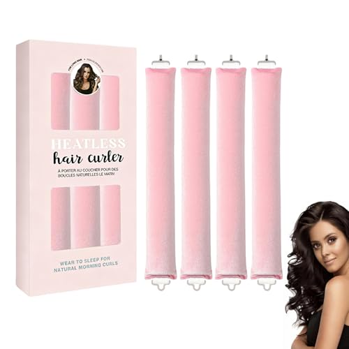 Checkzed Heatless Hair Curler Set for Women Velvet Flexible Curlers No Heat for Heatless Curls Overnight Soft Blowout Rods for Long and Short Hair Sleep Styling Tools 4 Pcs (Pink)