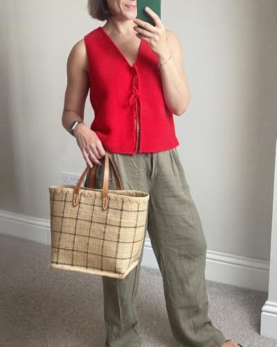 Womens Tie Front Sweater Vest Knit V Neck Lace Up Sleeveless Cardigan Casual Knitted Vest3