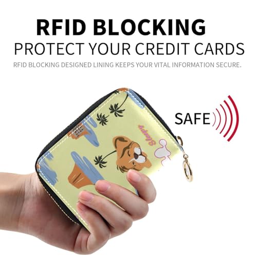 Island Holiday Cute Animal Dog leather card wallet With 9 cards slot RFID Blocking small credit card holder for women with zipper2