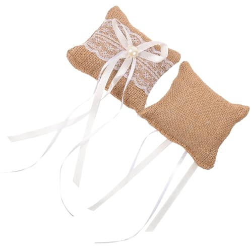 ULDIGI 2Pcs Creative Lace Ring Box and Linen Wedding Ring Pillow for Charming Ring Storage for Engagement Ceremony and Special Events