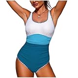 2026 Women's One Piece Tummy Control Swimsuits Cute Color Block Swimwear Fashion Slimming Bathing Suit