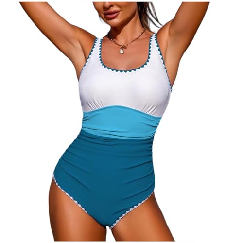 2026 Women's One Piece Tummy Control Swimsuits Cute Color Block Swimwear Fashion Slimming Bathing Suit