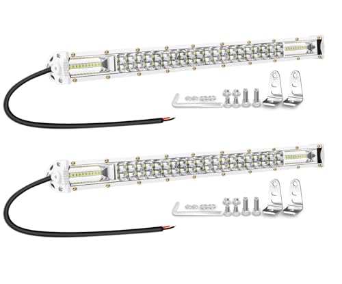 Image of 20 Inch Marine LED Light Bar, Slim LED Boat Light Pods 60W 6000lm White Housing Waterproof Combo Beam 12V 24V Spotlights for Boat SUV ATV UTV RV RZR Truck Trailer Ship Fishing Driving, 2 Pcs