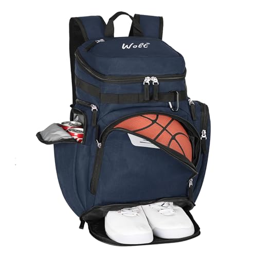 WOLT Basketball Backpack, Large Sports Bag with Separate Ball Compartment and Shoes Pocket for...