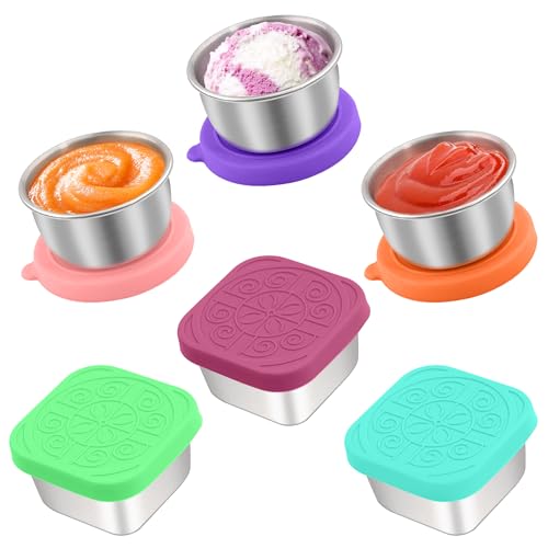 Image of Qukaka 6 PCS Salad Dressing Container to Go,Handy Leakproof Stainless Steel Meal Prep Containers Reusable,Sauce Containers for Lunch Box, Picnics, Travel, Office and Kitchen Storage-1.6oz+2.7oz