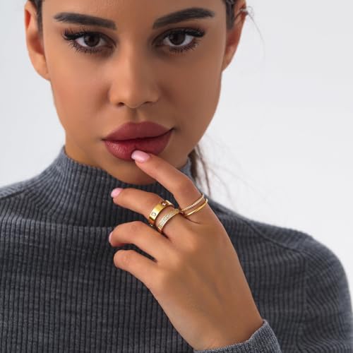 PDWZNBA Gold Rings for Women Non Tarnish Stackable Rings Trendy Dainty 18K Gold Plated Stacking Rings Set Love Friendship Rings Band Rings Promise Wedding Engagement Rings Size 5-113