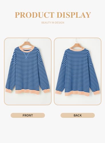 Image of Eytino Women Plus Size Striped Color Block Crewneck Sweatshirt(1X-5X)