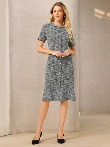 Image of Hobemty Women's Tweed Dress Short Sleeve 2025 Elegant Wedding Cocktail Bodycon Midi Fishtail Dresses