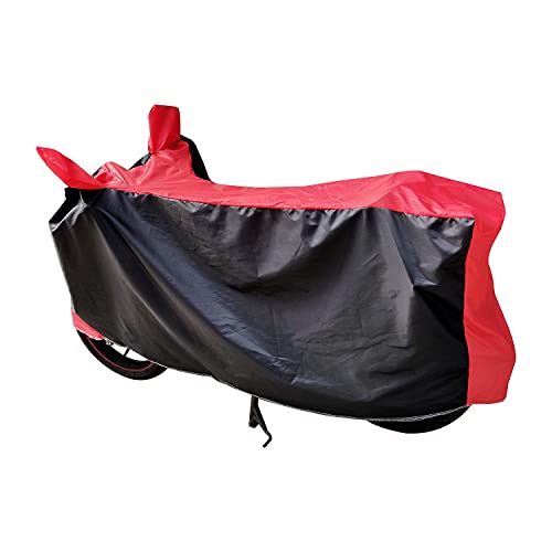 Image of Auto Hub Bike Cover Compatible with Splendor Plus with Mirror Pocket, Dustproof, Heat Resistant, Triple Stitched, Splendor Plus Bike Cover- Black, Red