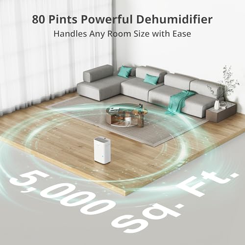 Kesnos 5,000 Sq. Ft. Most Efficient Energy Star 2025 Dehumidifier for Home, 80 Pints Dehumidifier with Drain Hose for Basement, Bedroom, Bathroom, Room, Featuring Front Display, 24H Timer Function by Kesnos - Image 2