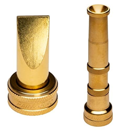 Rain Bird 2" Lead-Free Brass Hose End Nozzle, Fan/Broom Sweeper Spray & Rain Bird 5" Lead-Free Brass Hose End Water Nozzle, Twist Adjustable Spray