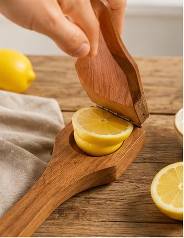 Image of Handcrafted Wooden Manual Lemon Squeezer, Citrus Juicer for Lemon, Lime and Orange, 22.1 cm Wood Juice Press