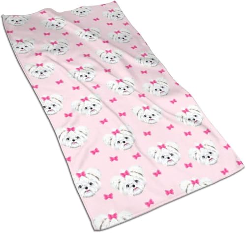 マルチーズ柄 かわいい 犬 マルチーズ. フェイスタオル タオル ホテルタオル 心地よい肌触り 吸水速乾 抗菌防臭 家庭用 ホテル スポーツ (サイズ 40*70cm)