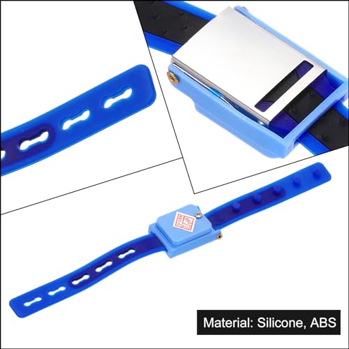 Image of MECCANIXITY Anti Static Wrist Strap, ESD Silicone Adjustable Antistatic Bracelet Cordless for Computer Electronics Repair Sapphire Blue