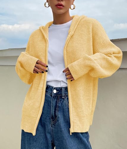 Image of SOLY HUX Zip Up Cardigan for Women Hooded Cardigan Sweater Knitted Drop Shoulder Fall Clothes Winter Hoodies Outerwear