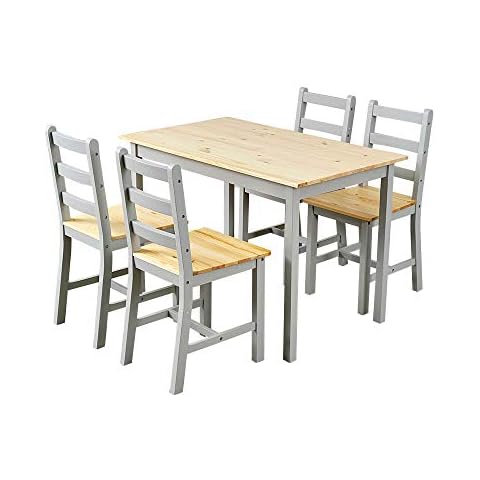 Panana Wooden Pine Dining Table Set with 4 Chairs Cover