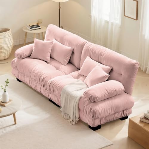 Image of SoarFlash Modern Living Room Velvet Recliner Sofa, Loveseat Sofa for Apartment, Solid Wood Frame, Easy to Install (94.4 inch,Pink)
