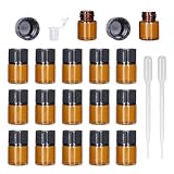 Matériaux : verre, plastique JIHUOO Lot de 50 petits flacons vides en verre ambré de 1 ml pour huiles essentielles d\'aromathérapie rechargeables avec 2 compte-gouttes pour huiles, parfums