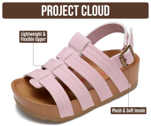 Image of Project Cloud Kids Sandals for Girls - Girls Sandals with Adjustable Buckle Closure, Comfortable Plush & Soft Insole w /Wedge Design Non-Slip Outsole