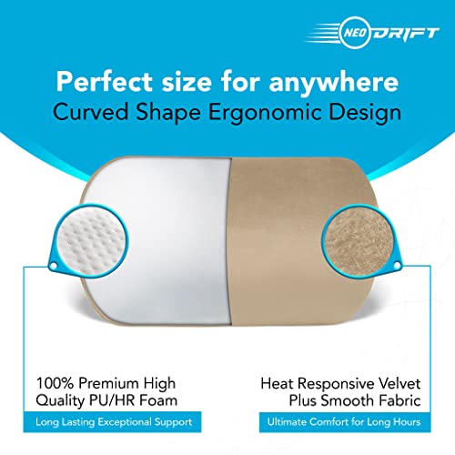 Image of Neodrift 'CurveNeck' - Neck Rest Cushion Orthopedic Velvet Memory Foam Pillow for Neck, Head, Shoulder Support - Pain Relief for Car, Set of 2 (Colour-Beige)