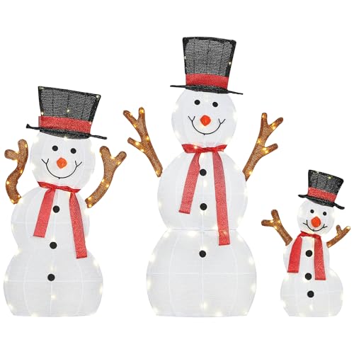 Outsunny 3-teilige Weihnachtsdeko Schneemann-Familie 91,5 cm mit LED...