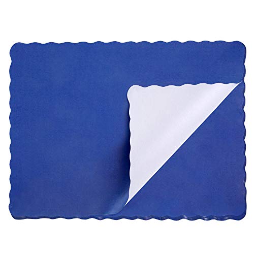 [200 Pack] Disposable 14 X 10 Plain Navy Blue Paper Placemat With Decorative Wavy Scalloped Edge #TOP1